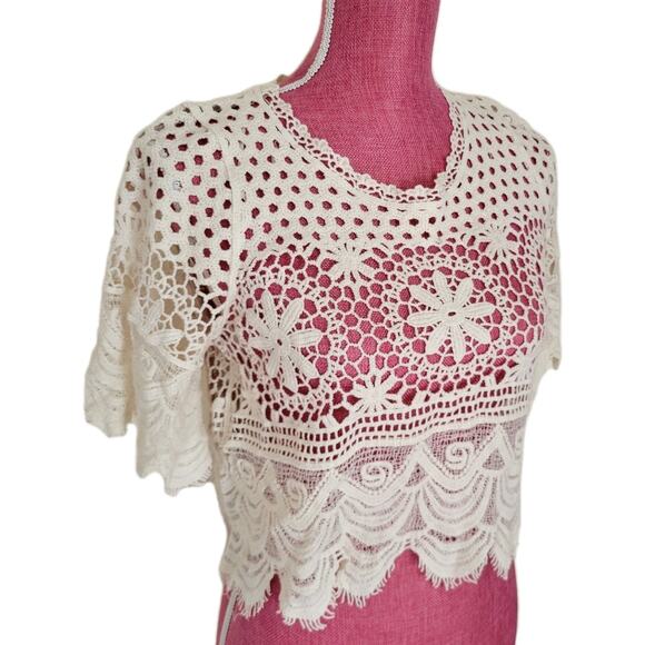Rebellion Crochet Cotton Top Coastal Boho Romantic Festival Cottagecore Med - Picture 6 of 16